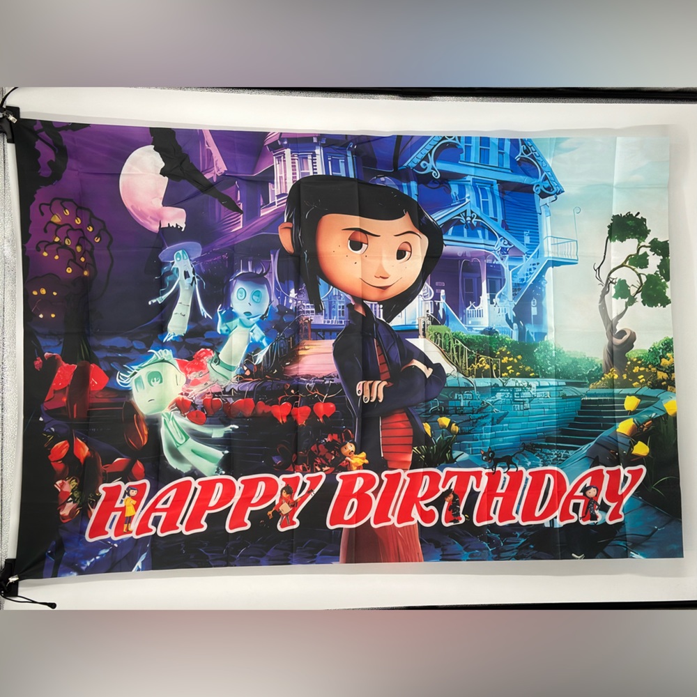 Coraline Happy Birthday  Backdrop Banner 3x5ft